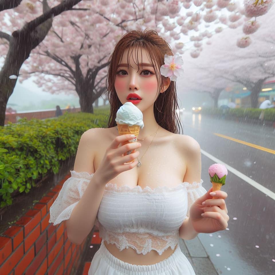 妹子下雨淋雨不爽可還是得吃冰淇淋啊2
