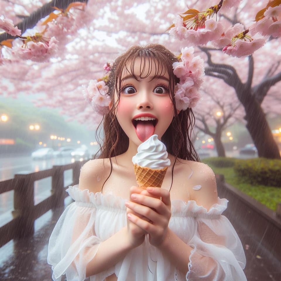 妹子下雨淋雨不爽可還是得吃冰淇淋啊2
