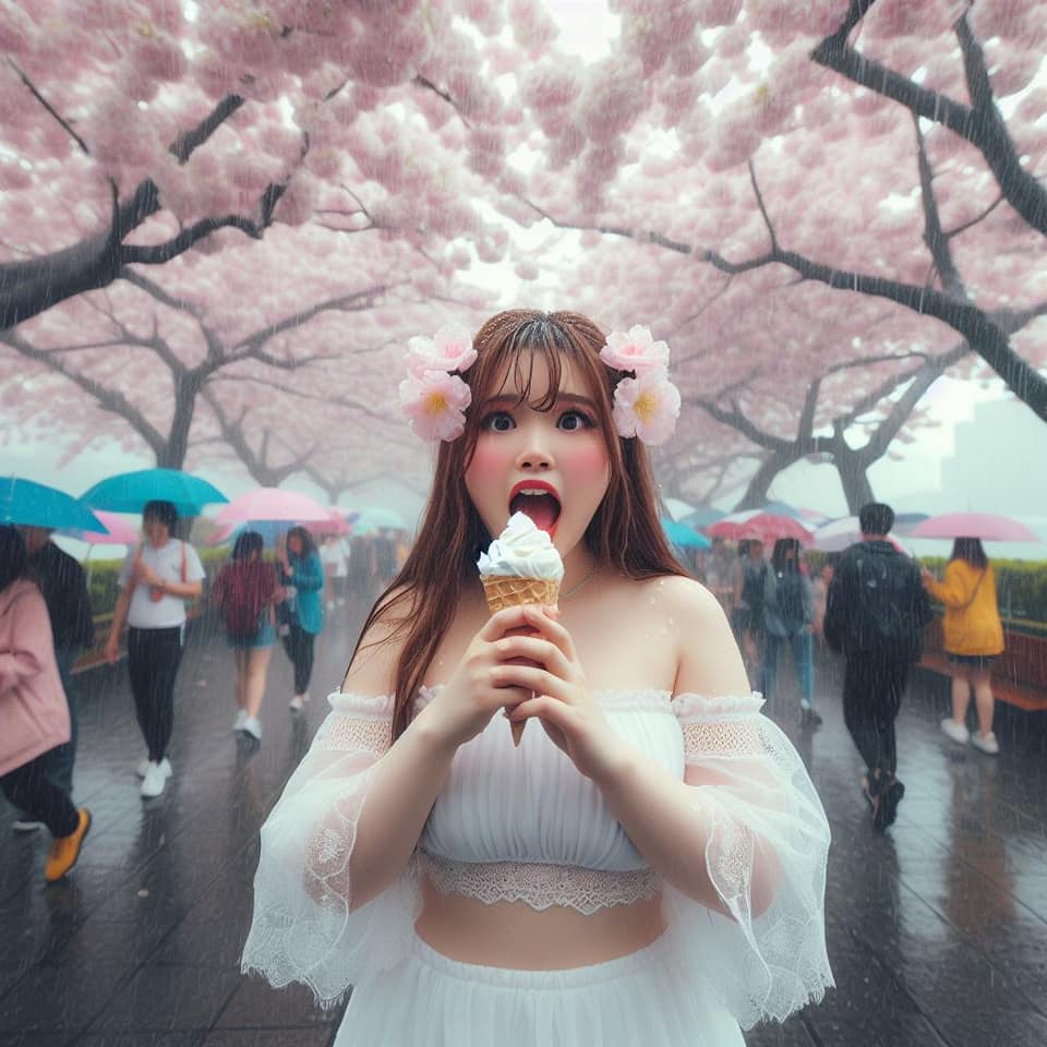 妹子下雨淋雨不爽可還是得吃冰淇淋啊2