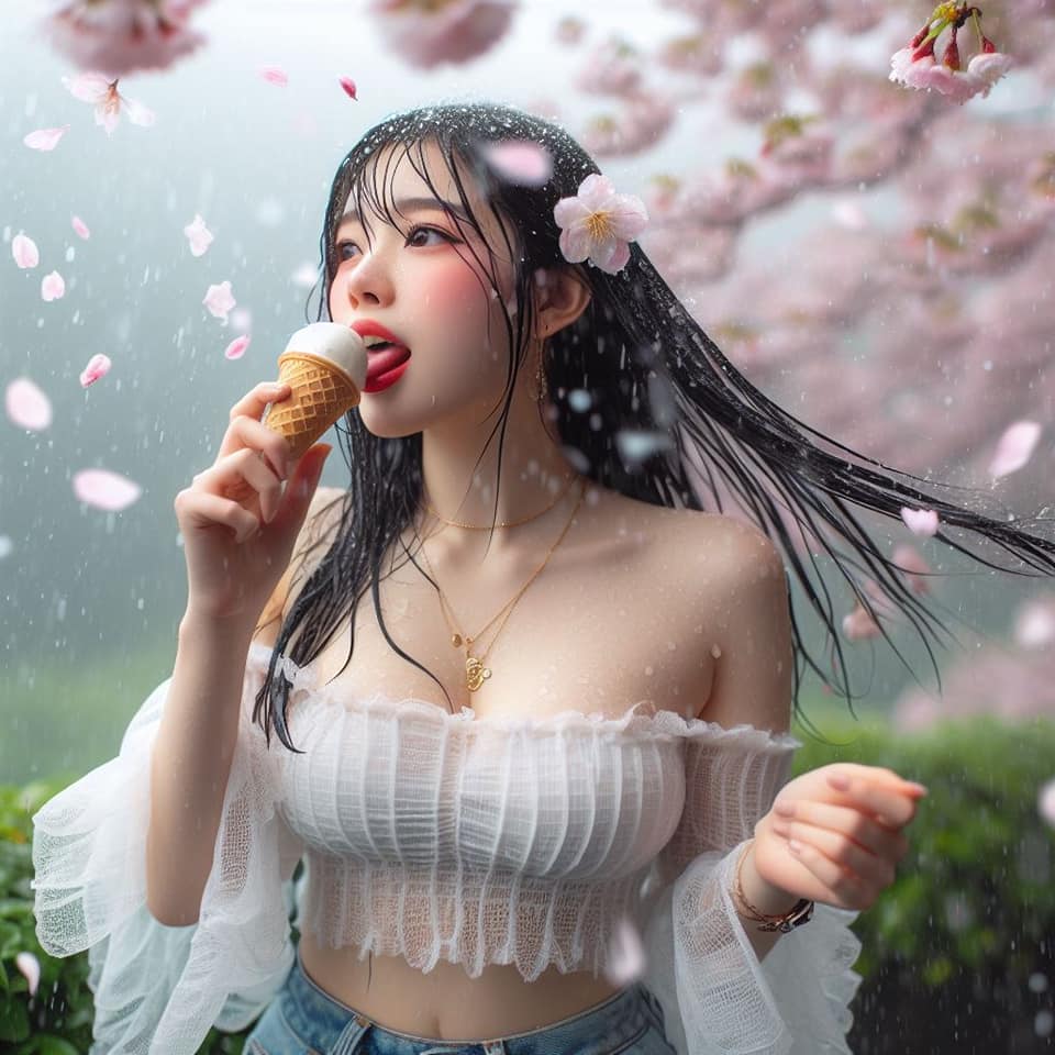 妹子下雨淋雨不爽可還是得吃冰淇淋啊2