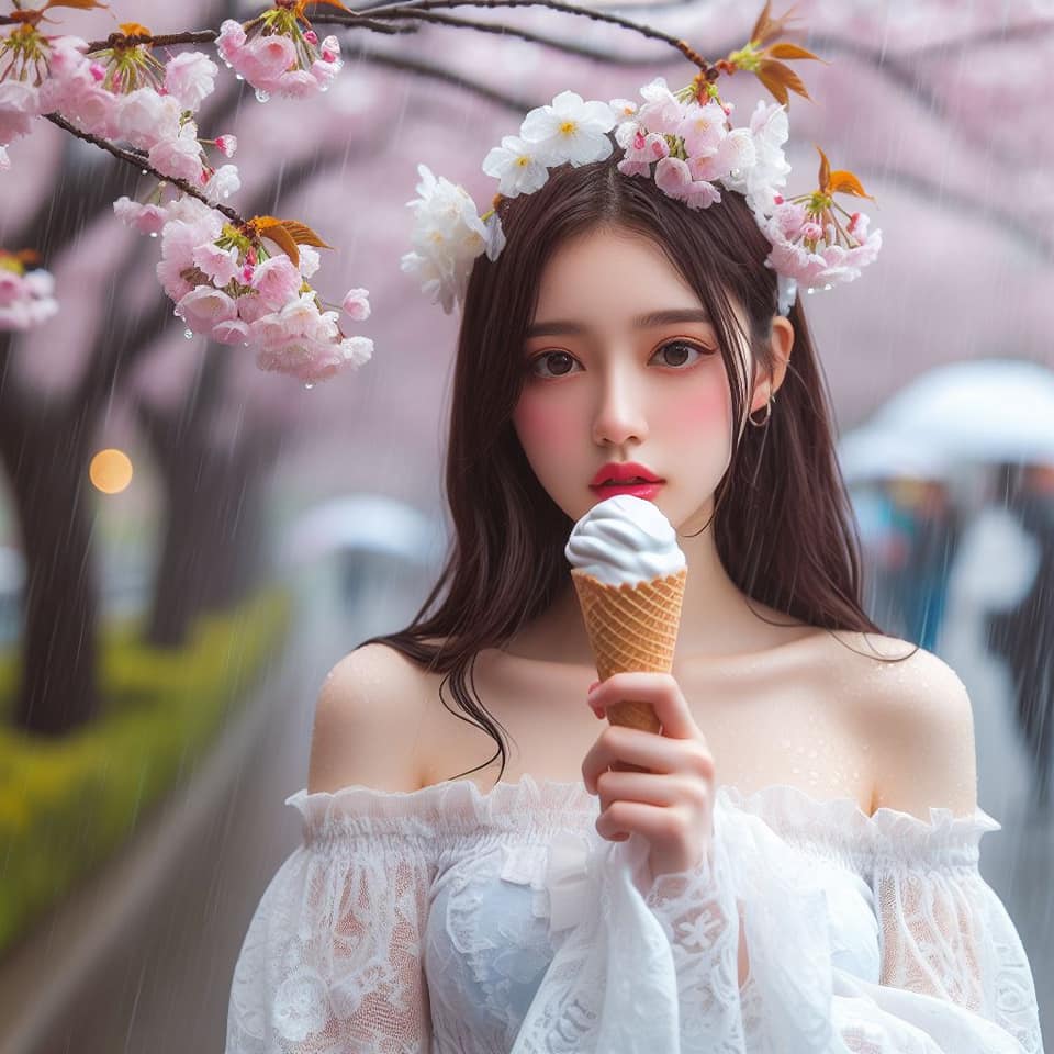 妹子下雨淋雨不爽可還是得吃冰淇淋啊2