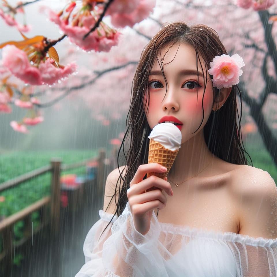 妹子下雨淋雨不爽可還是得吃冰淇淋啊2