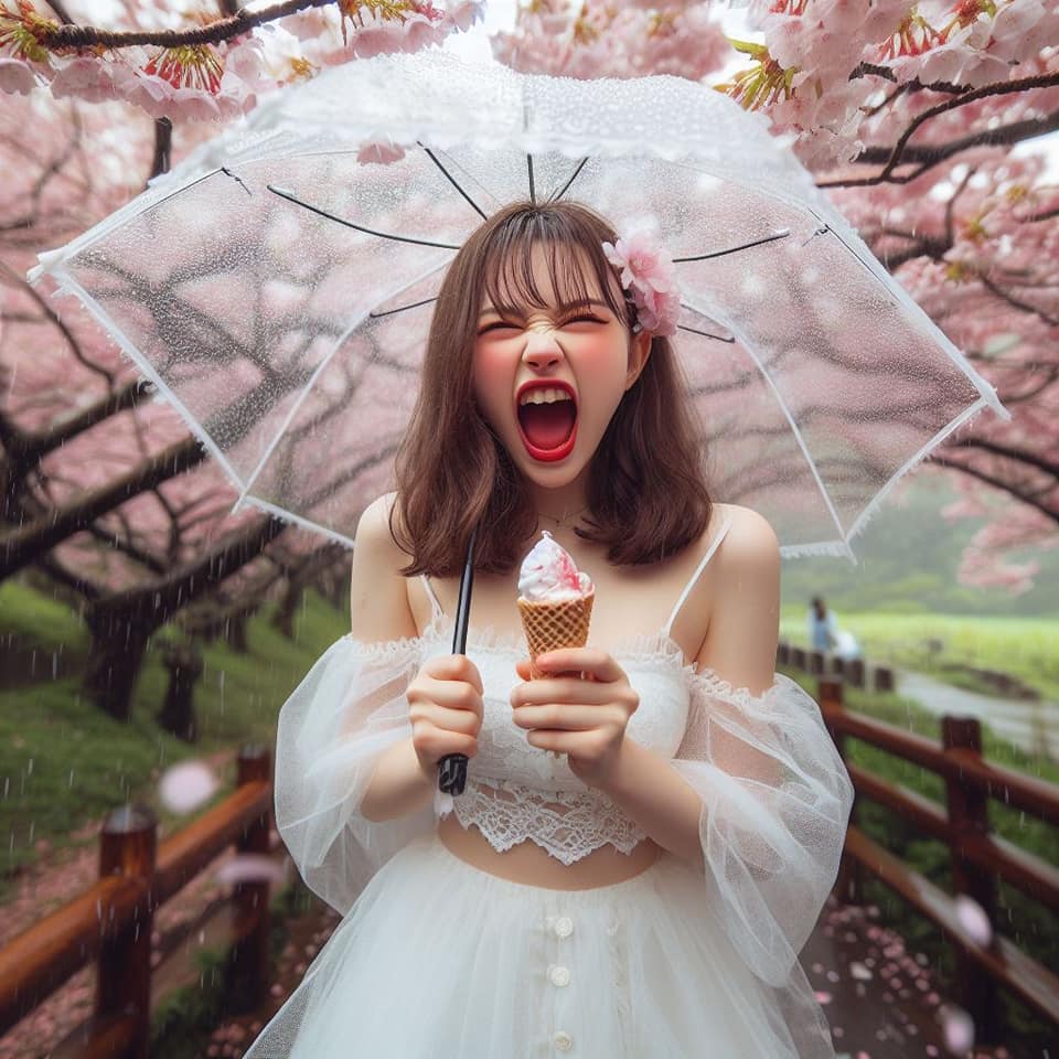 妹子下雨淋雨不爽可還是得吃冰淇淋啊2