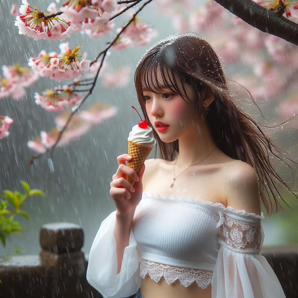 妹子下雨淋雨不爽可還是得吃冰淇淋啊2