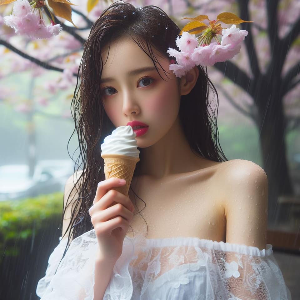 妹子下雨淋雨不爽可還是得吃冰淇淋啊2