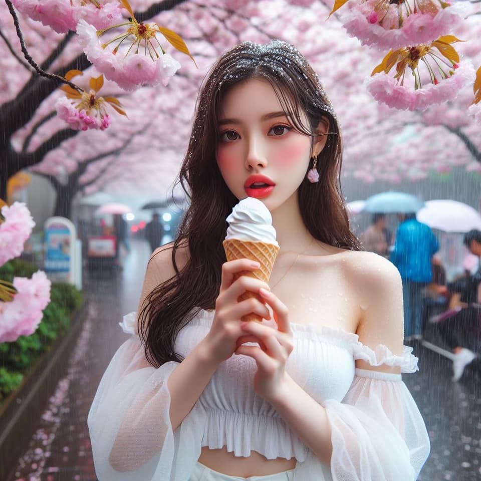妹子下雨淋雨不爽可還是得吃冰淇淋啊2