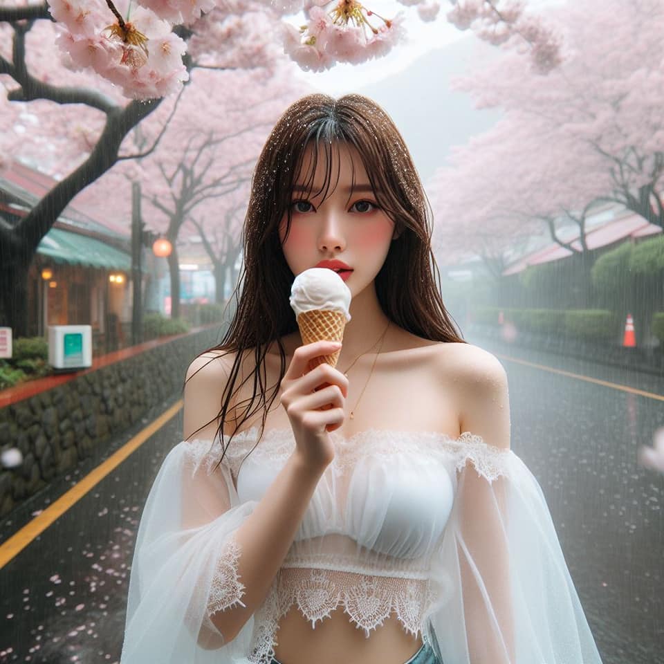 妹子下雨淋雨不爽可還是得吃冰淇淋啊2