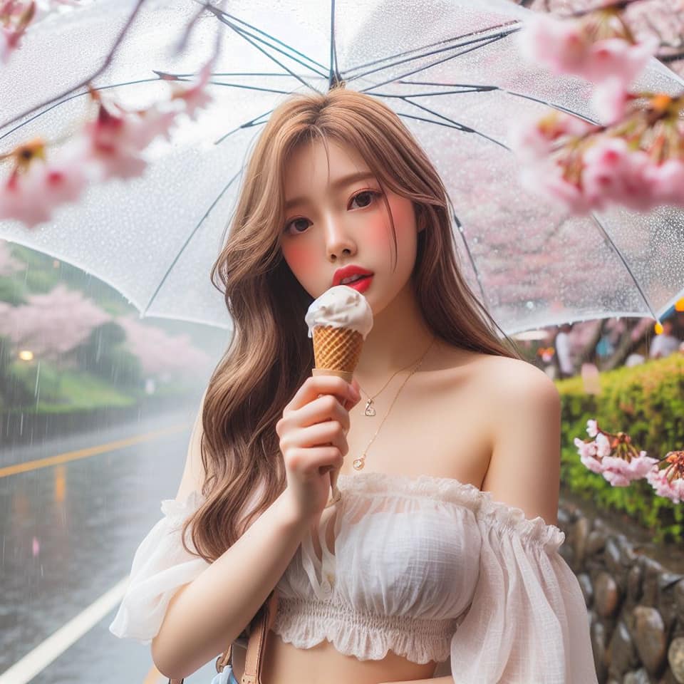 妹子下雨淋雨不爽可還是得吃冰淇淋啊2