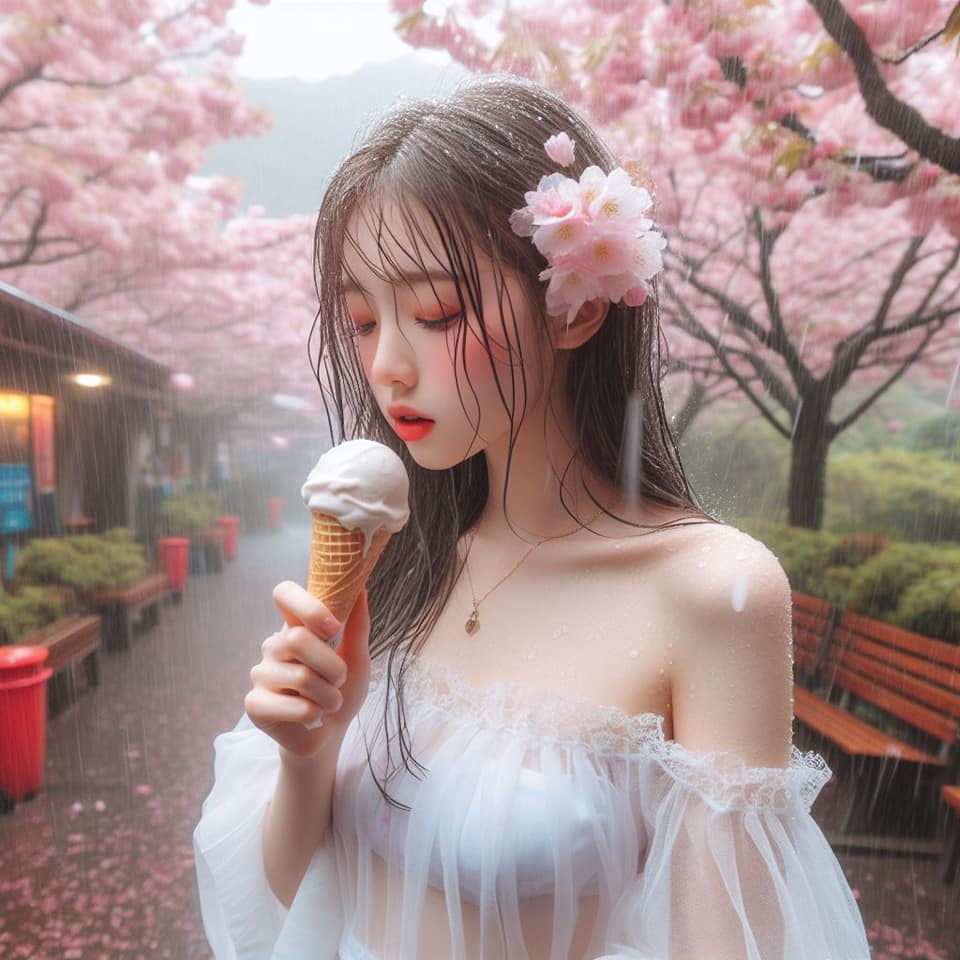 妹子下雨淋雨不爽可還是得吃冰淇淋啊2