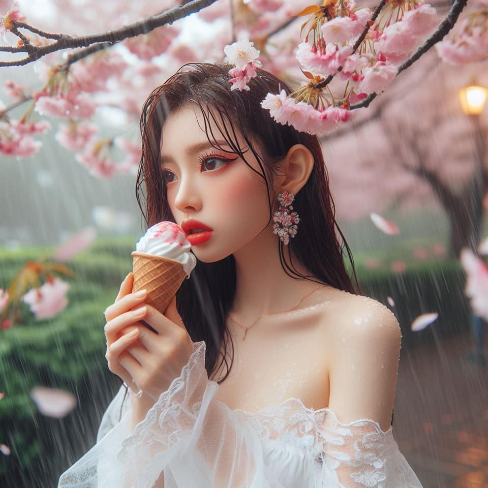 妹子下雨淋雨不爽可還是得吃冰淇淋啊2