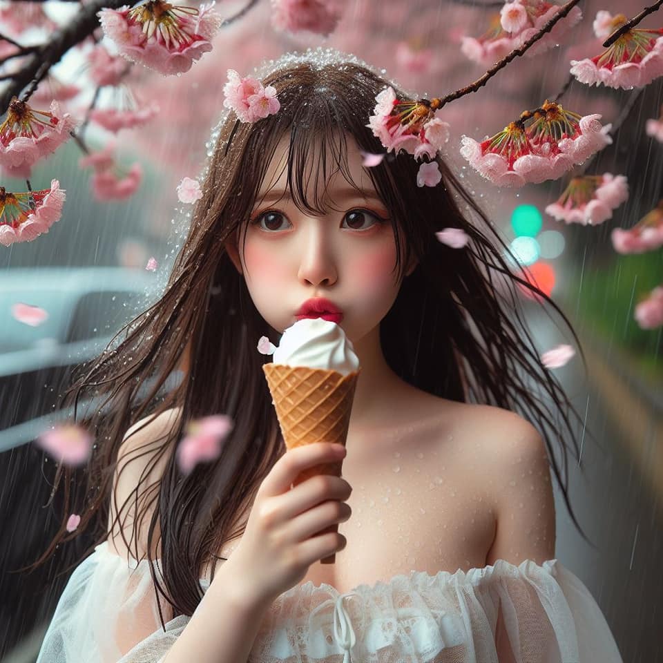 妹子下雨淋雨不爽可還是得吃冰淇淋啊2
