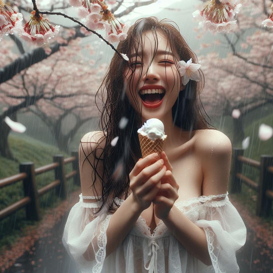 妹子下雨淋雨不爽可還是得吃冰淇淋啊2