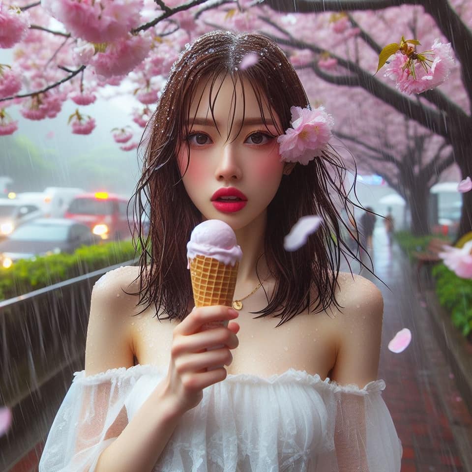 妹子下雨淋雨不爽可還是得吃冰淇淋啊2