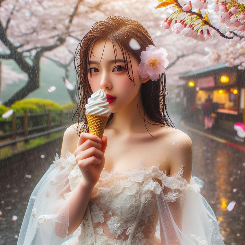妹子下雨淋雨不爽可還是得吃冰淇淋啊2