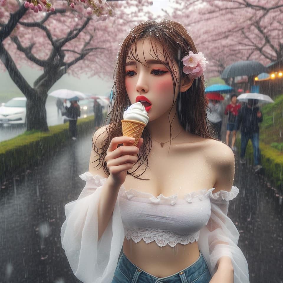 妹子下雨淋雨不爽可還是得吃冰淇淋啊2