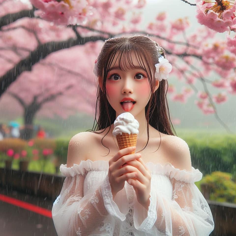 妹子下雨淋雨不爽可還是得吃冰淇淋啊2