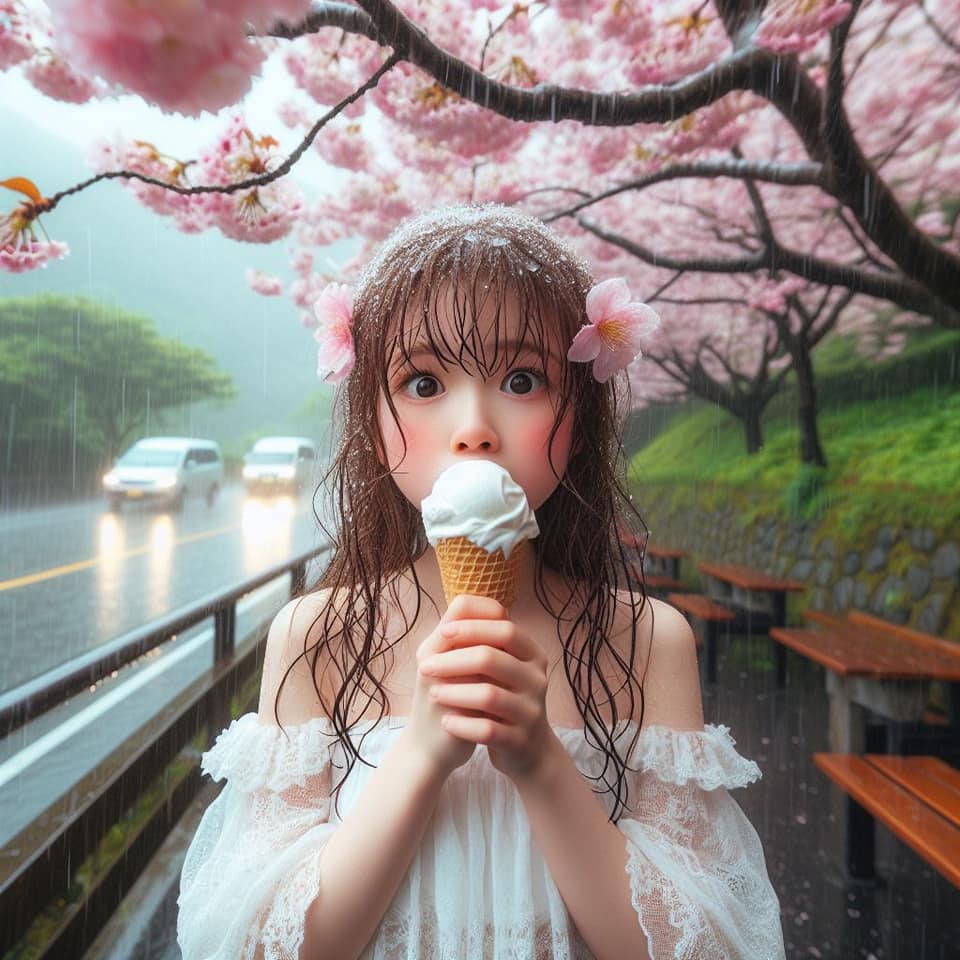 妹子下雨淋雨不爽可還是得吃冰淇淋啊2