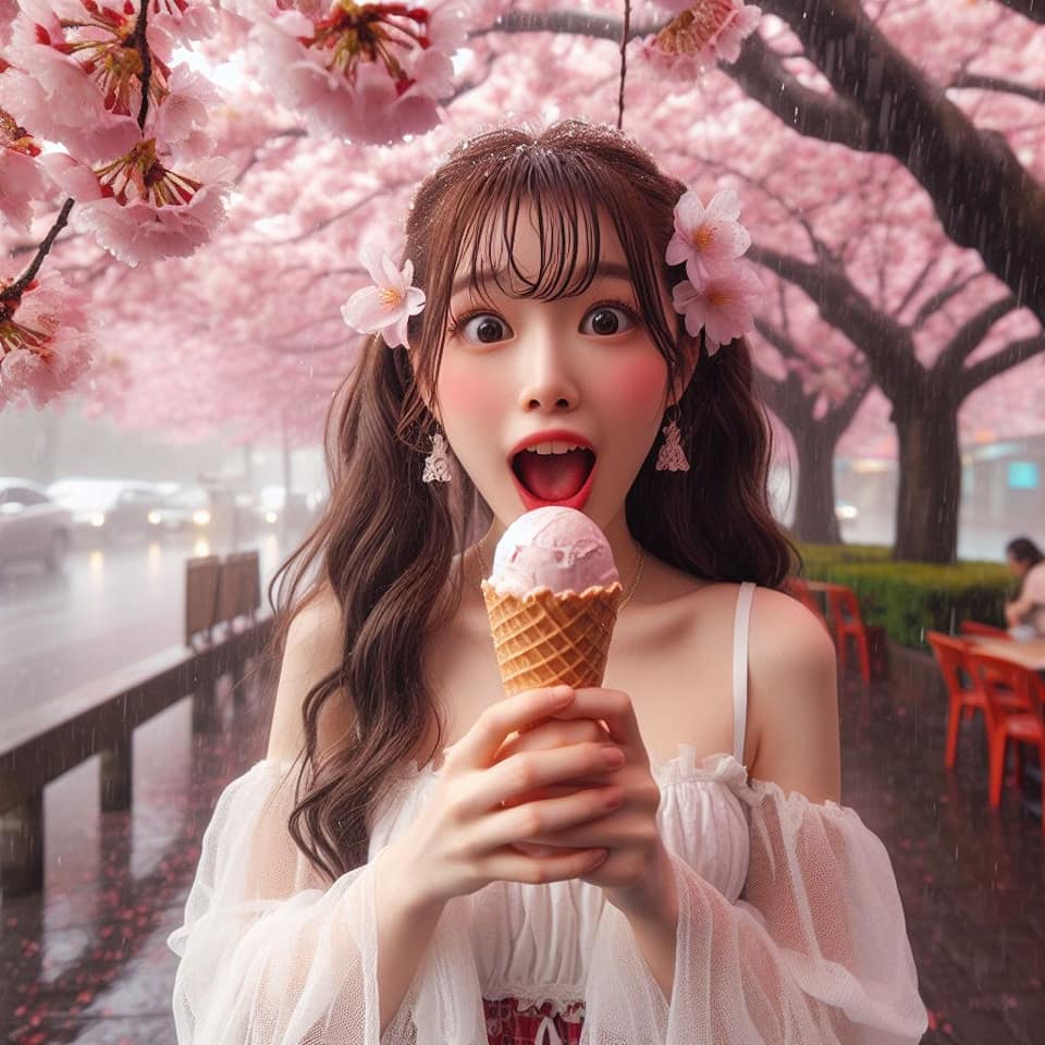 妹子下雨淋雨不爽可還是得吃冰淇淋啊2