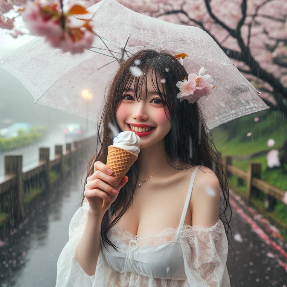 妹子下雨淋雨不爽可還是得吃冰淇淋啊2