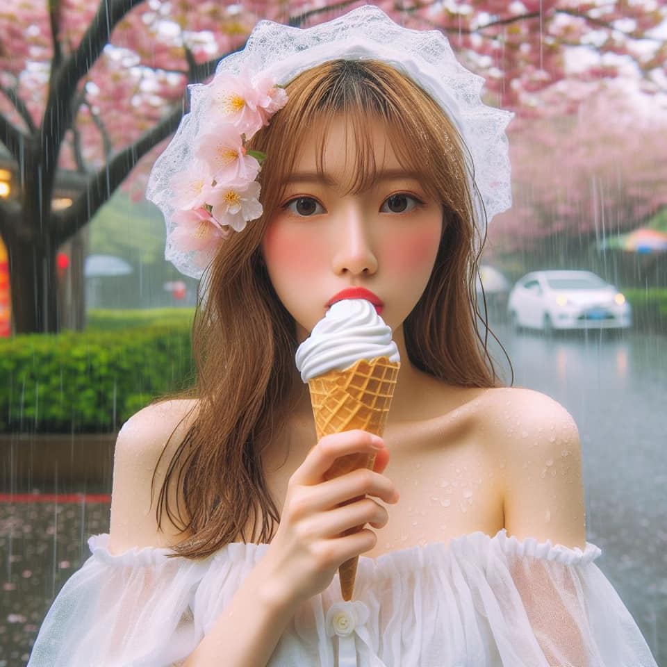 妹子下雨淋雨不爽可還是得吃冰淇淋啊2
