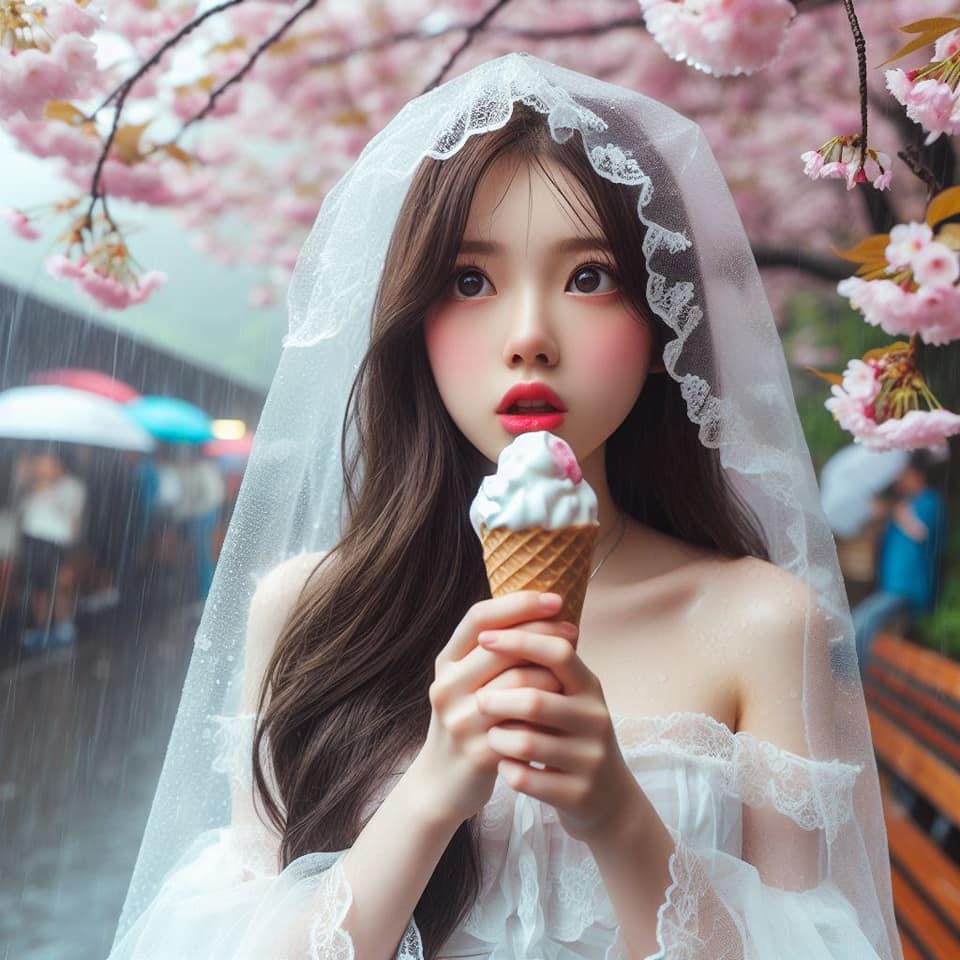 妹子下雨淋雨不爽可還是得吃冰淇淋啊2