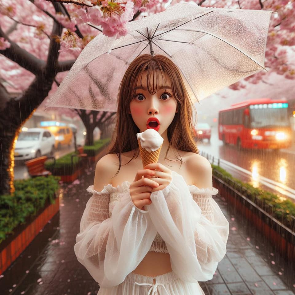 妹子下雨淋雨不爽可還是得吃冰淇淋啊2