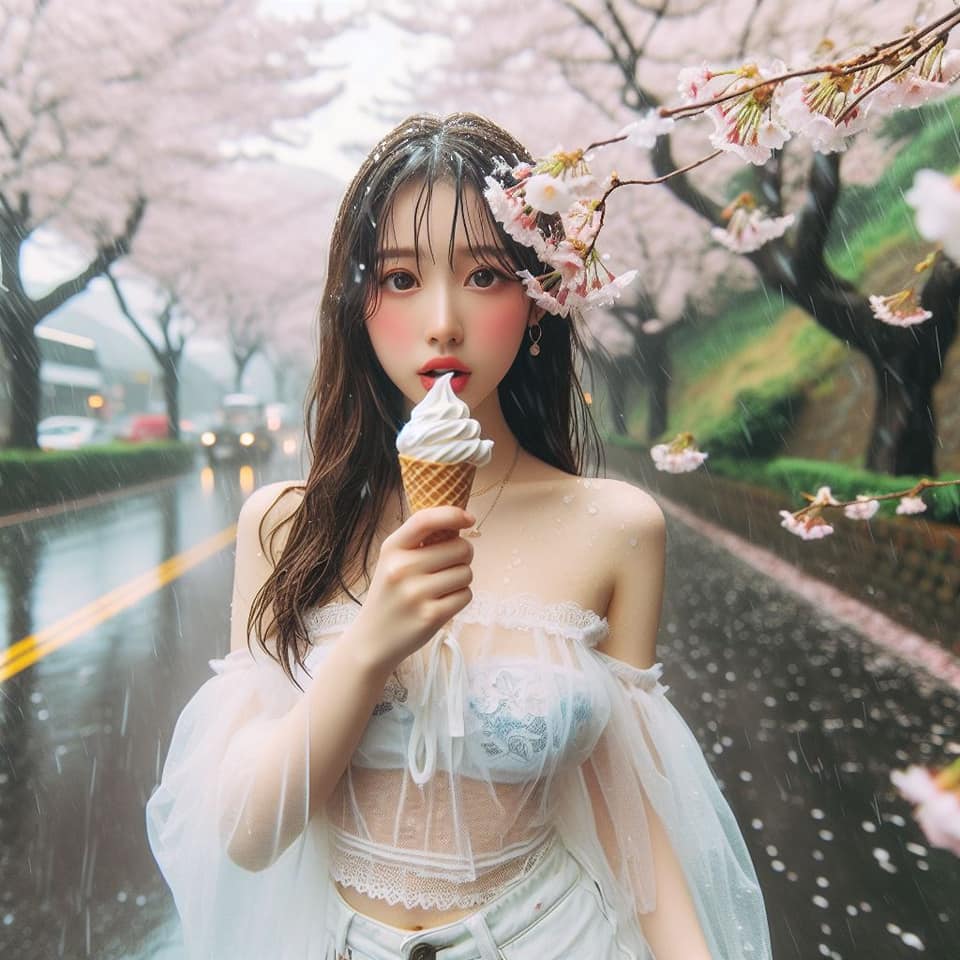妹子下雨淋雨不爽可還是得吃冰淇淋啊2