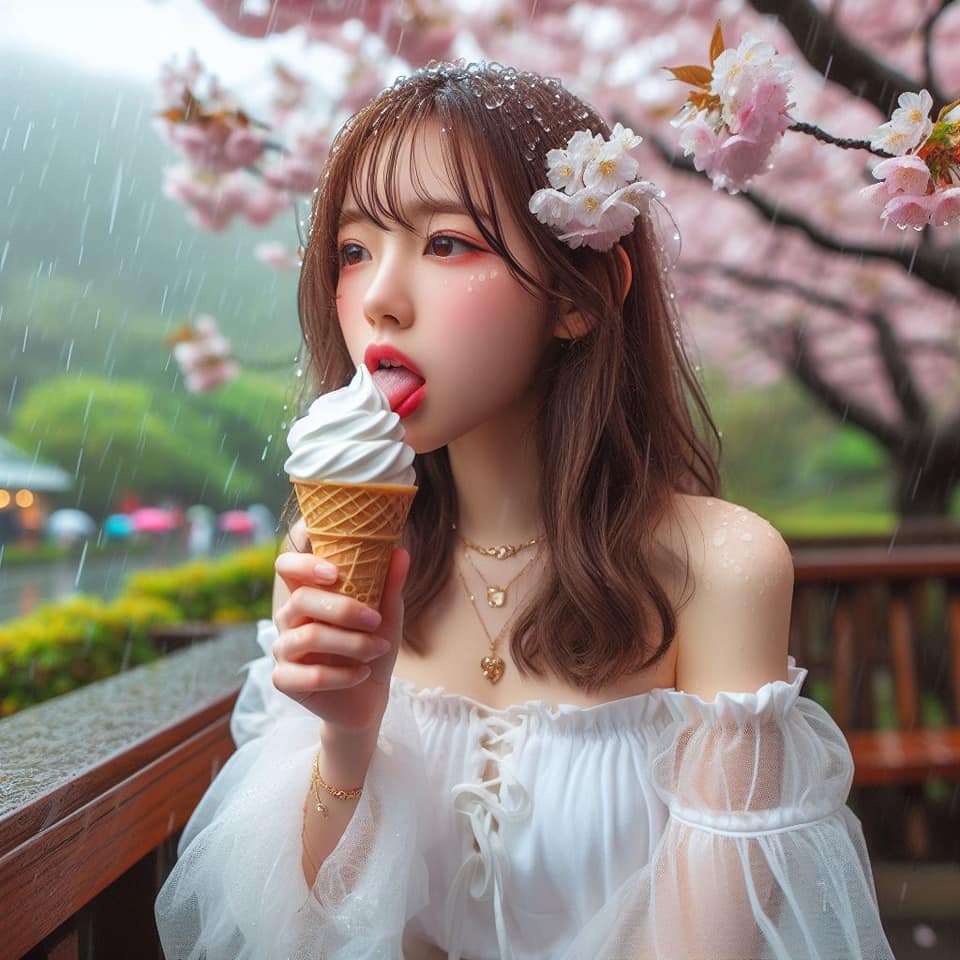 妹子下雨淋雨不爽可還是得吃冰淇淋啊2