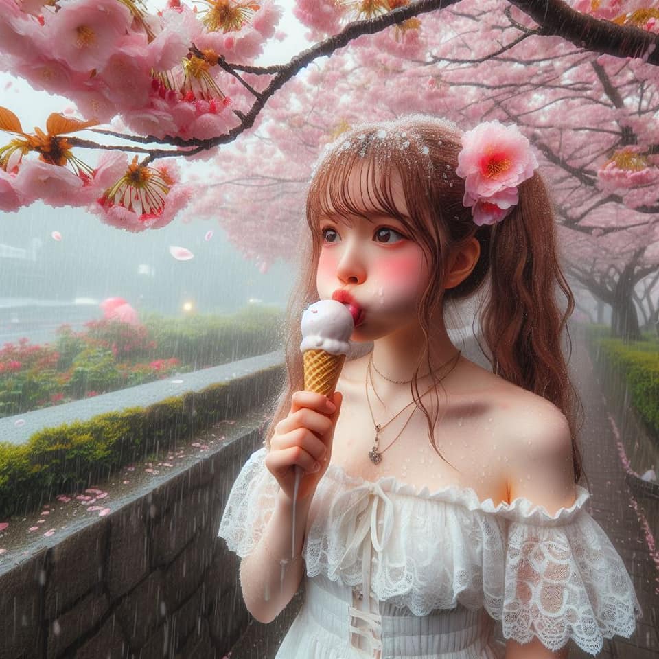 妹子下雨淋雨不爽可還是得吃冰淇淋啊2