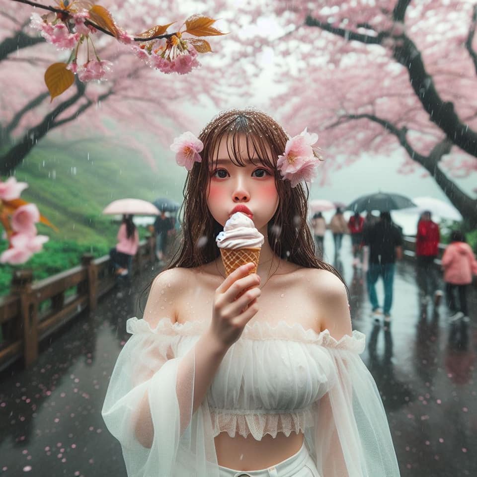 妹子下雨淋雨不爽可還是得吃冰淇淋啊2
