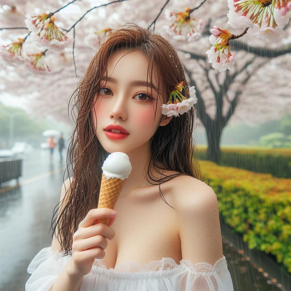 妹子下雨淋雨不爽可還是得吃冰淇淋啊2