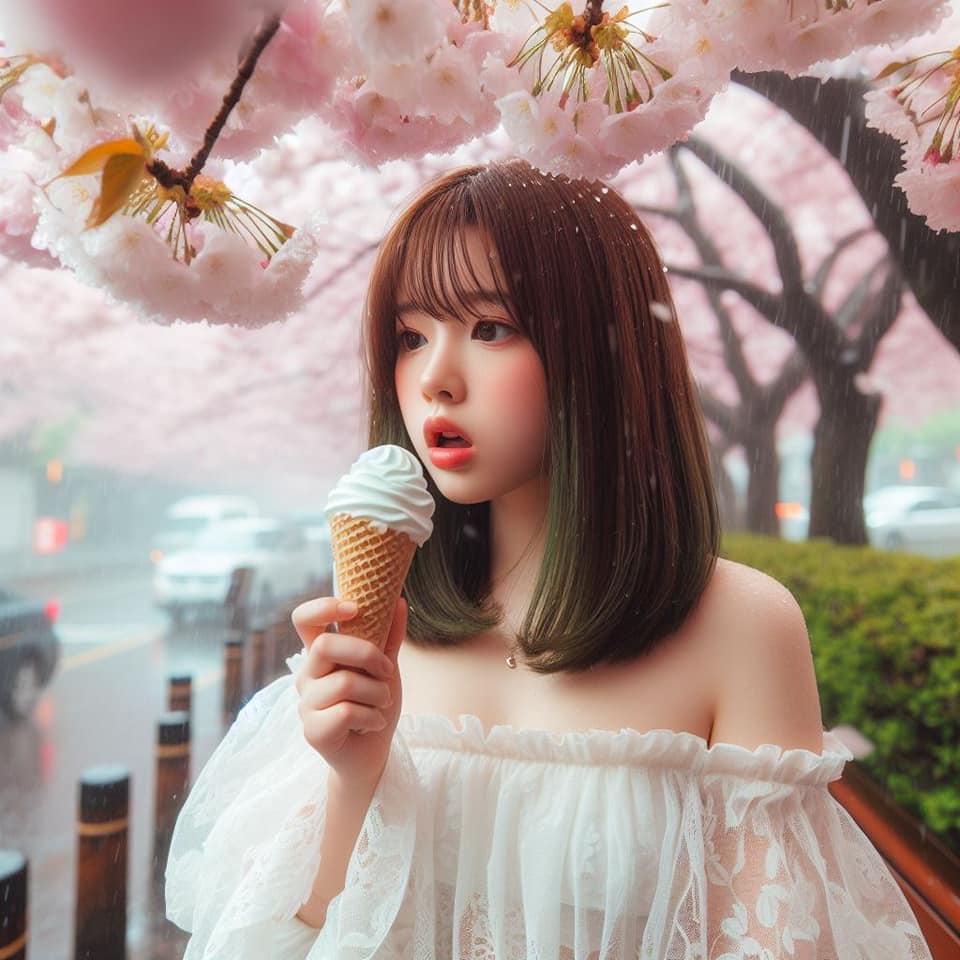 妹子下雨淋雨不爽可還是得吃冰淇淋啊2