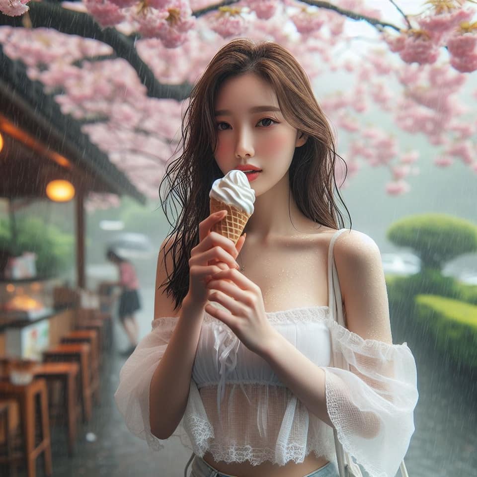 妹子下雨淋雨不爽可還是得吃冰淇淋啊2