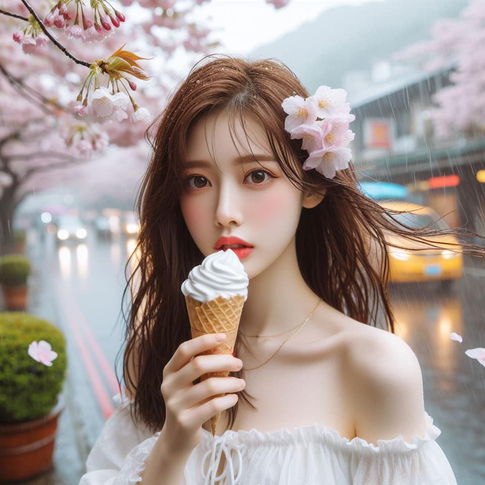 妹子下雨淋雨不爽可還是得吃冰淇淋啊2