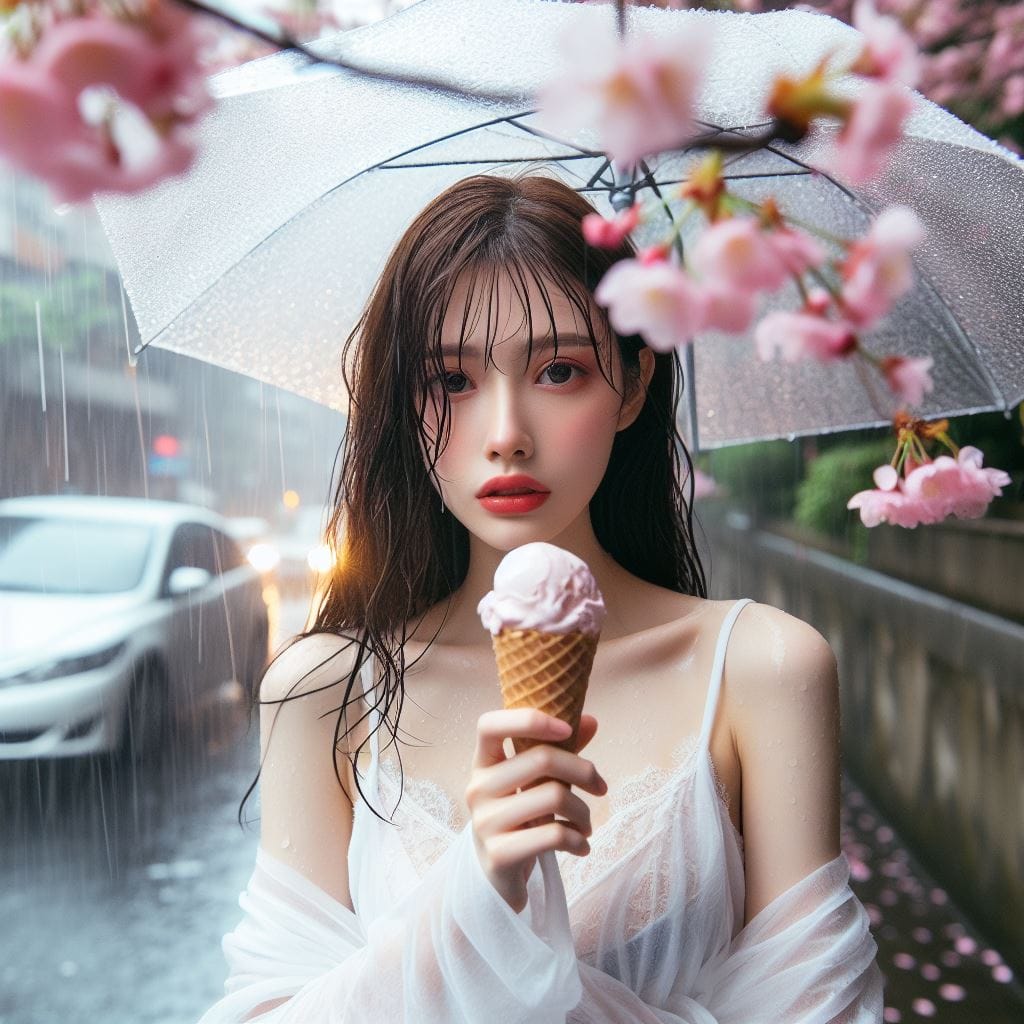 妹子下雨淋雨不爽可還是得吃冰淇淋啊2