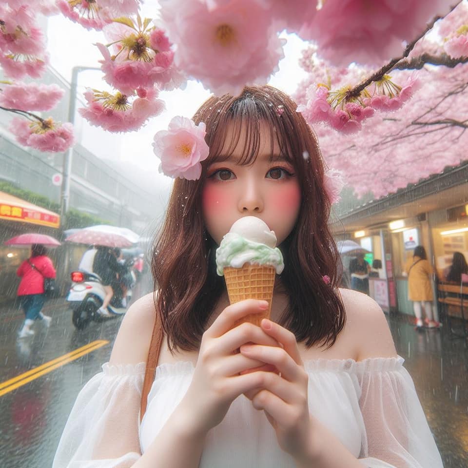 妹子下雨淋雨不爽可還是得吃冰淇淋啊2