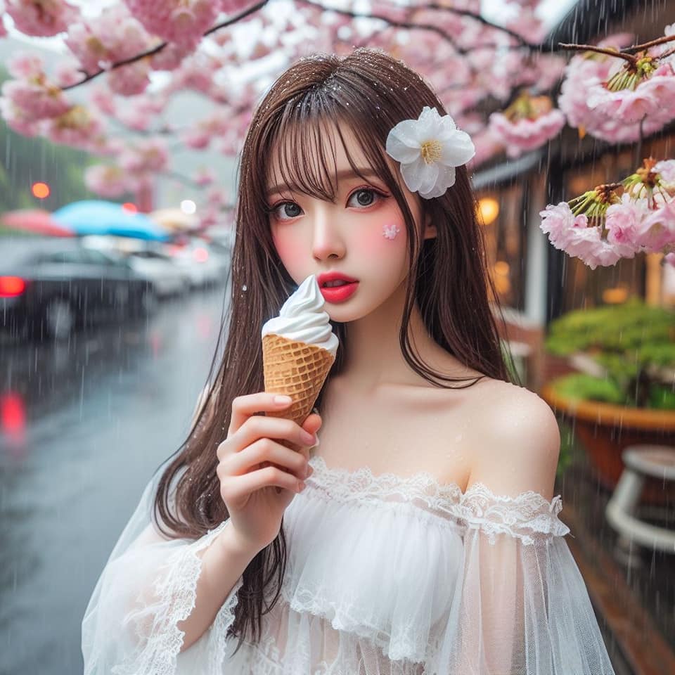 妹子下雨淋雨不爽可還是得吃冰淇淋啊2