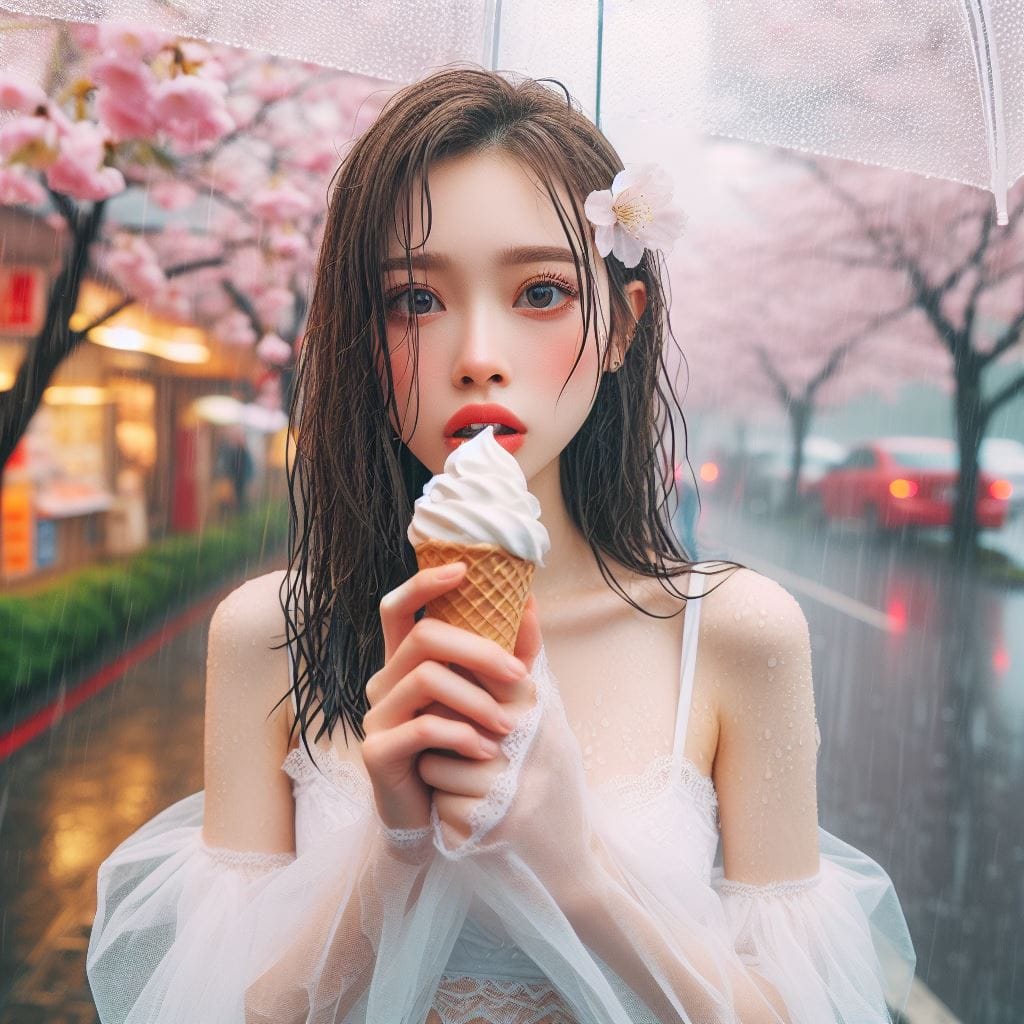 妹子下雨淋雨不爽可還是得吃冰淇淋啊2
