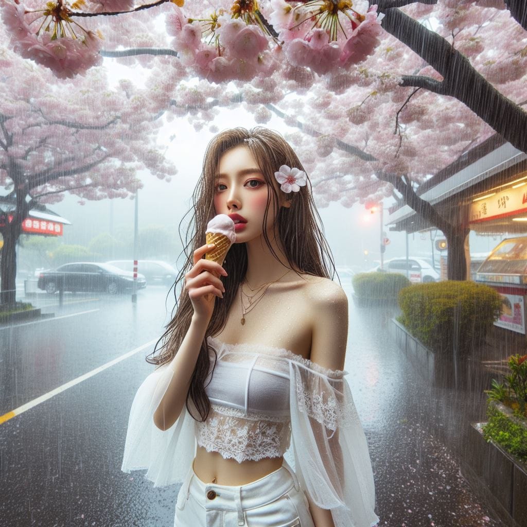 妹子下雨淋雨不爽可還是得吃冰淇淋啊2