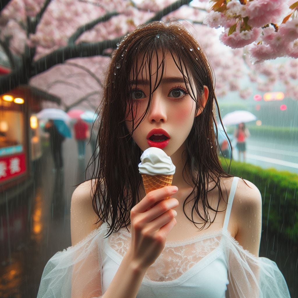 妹子下雨淋雨不爽可還是得吃冰淇淋啊2