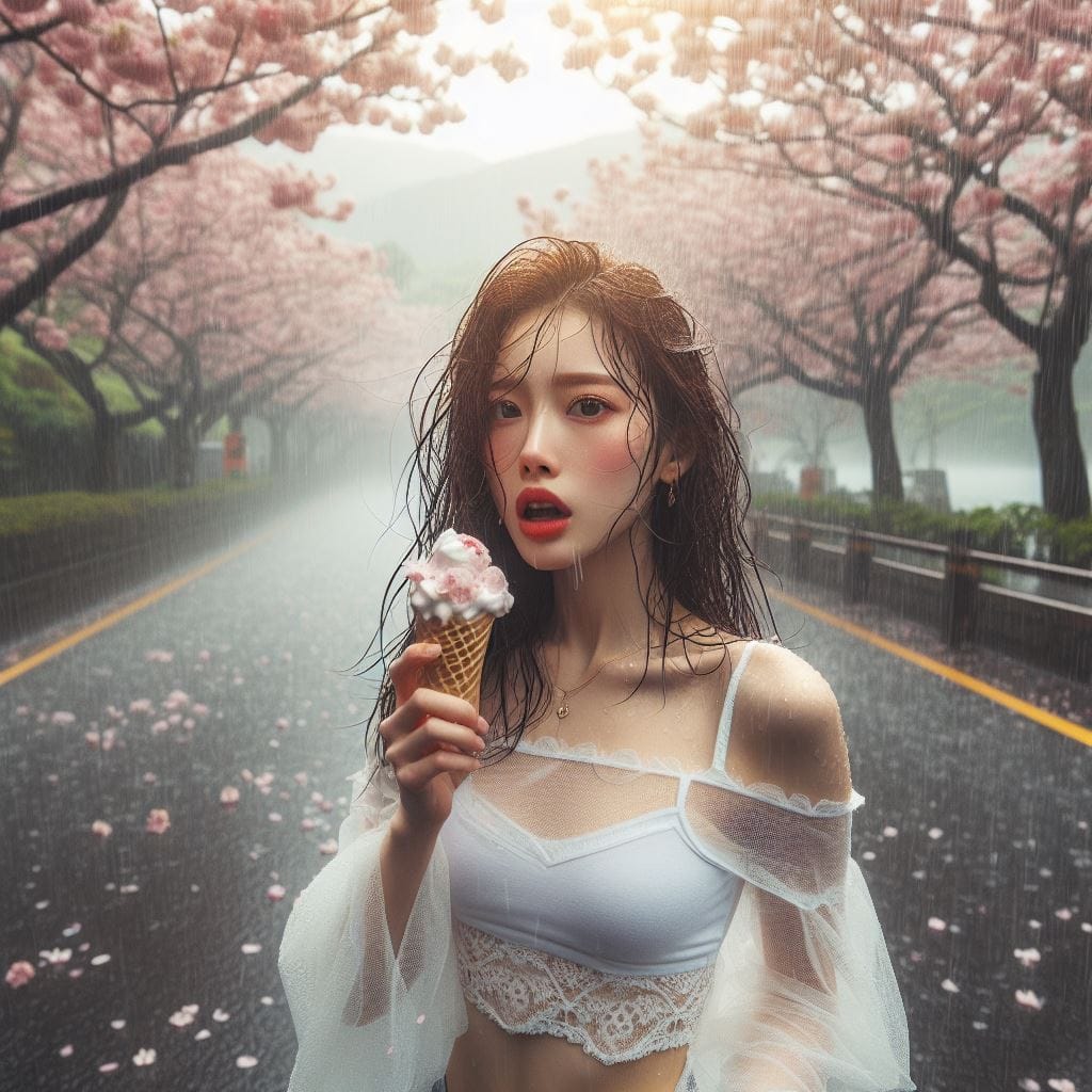 妹子下雨淋雨不爽可還是得吃冰淇淋啊2