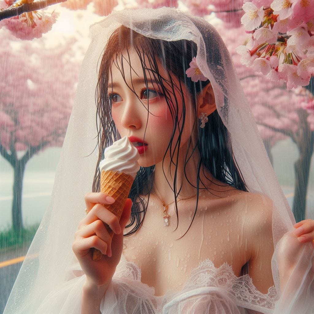 妹子下雨淋雨不爽可還是得吃冰淇淋啊2
