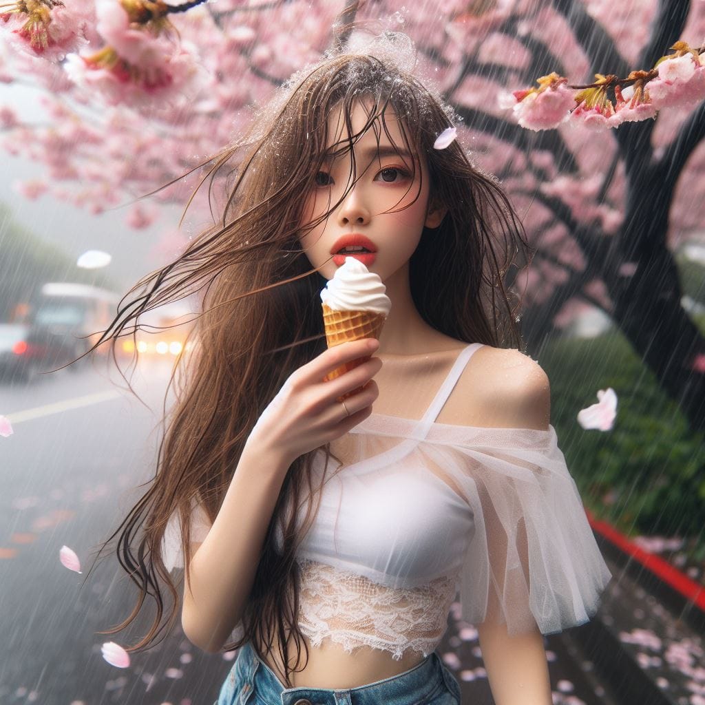 妹子下雨淋雨不爽可還是得吃冰淇淋啊2