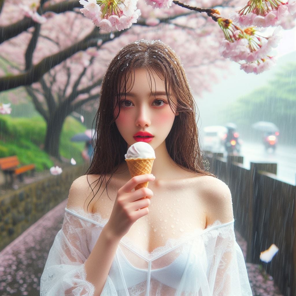 妹子下雨淋雨不爽可還是得吃冰淇淋啊2