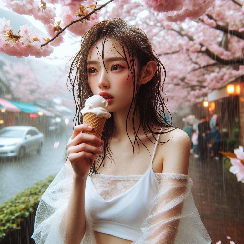 妹子下雨淋雨不爽可還是得吃冰淇淋啊2