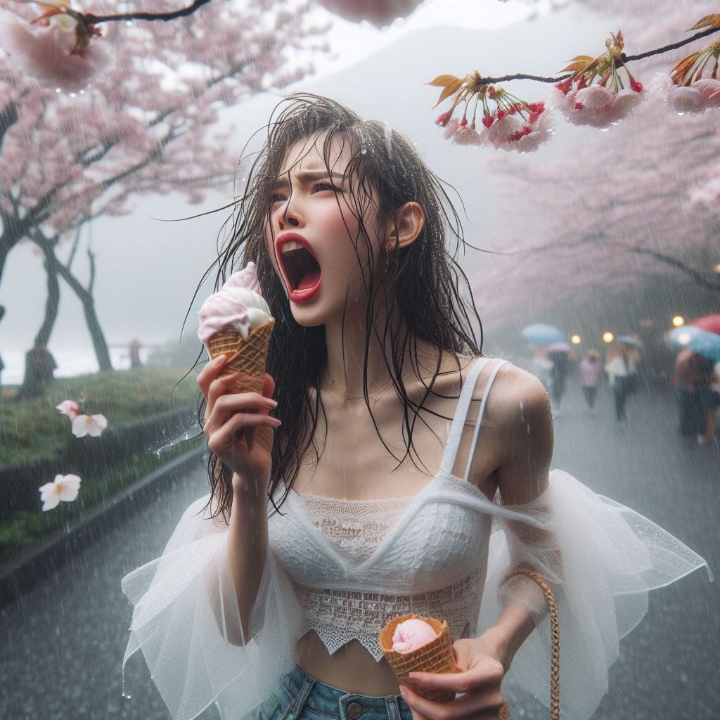 妹子下雨淋雨不爽可還是得吃冰淇淋啊2