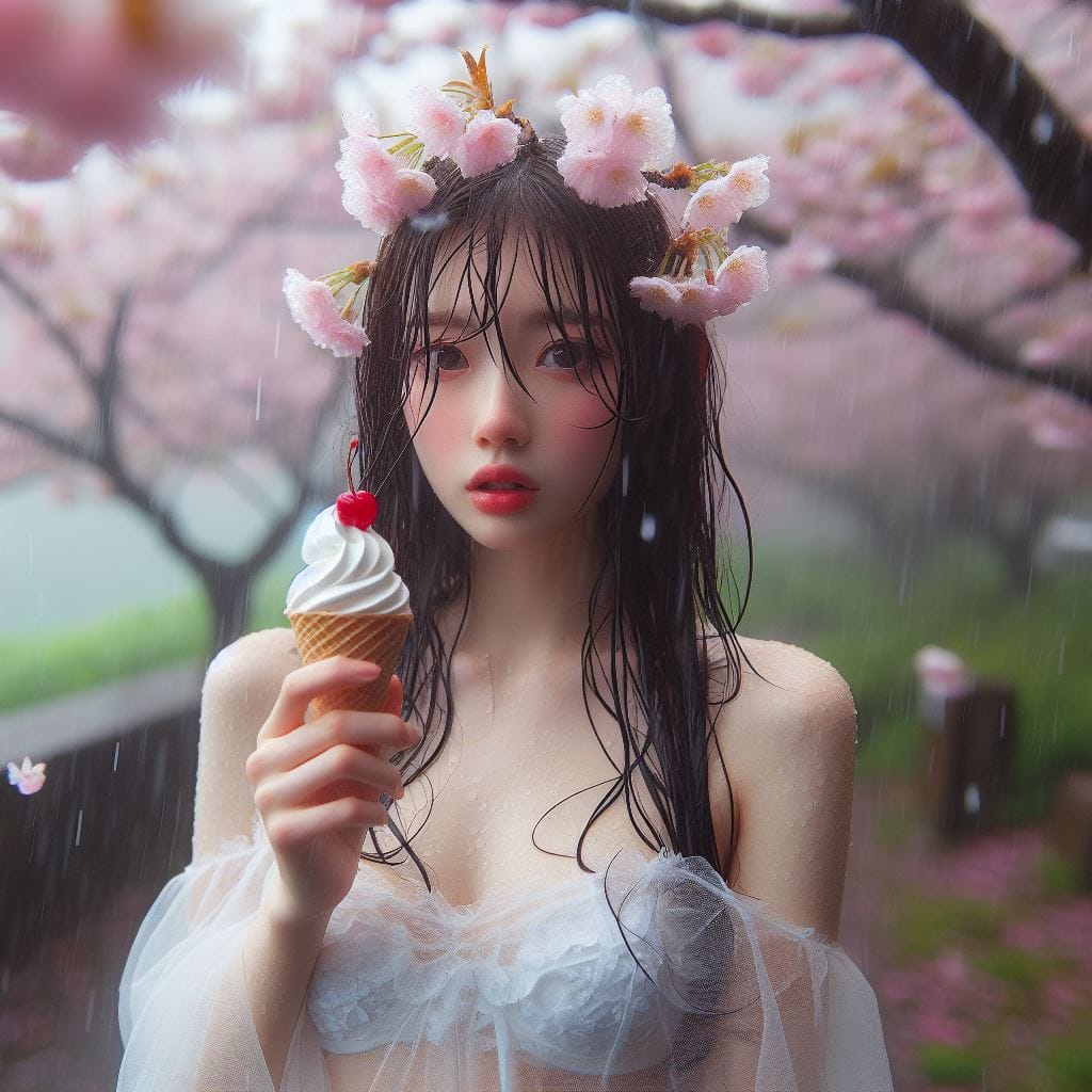 妹子下雨淋雨不爽可還是得吃冰淇淋啊2