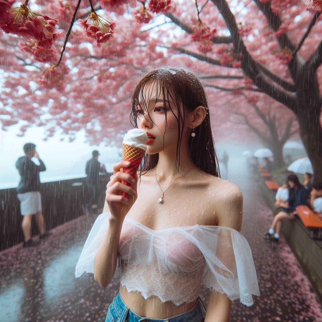妹子下雨淋雨不爽可還是得吃冰淇淋啊2