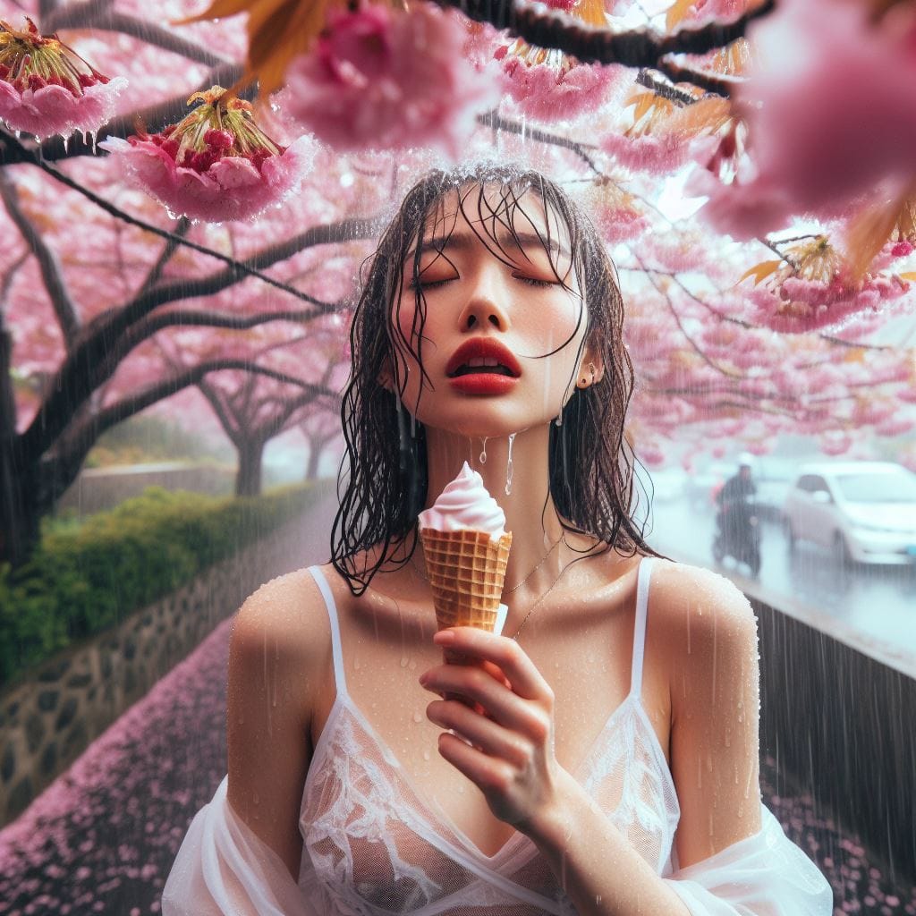 妹子下雨淋雨不爽可還是得吃冰淇淋啊2