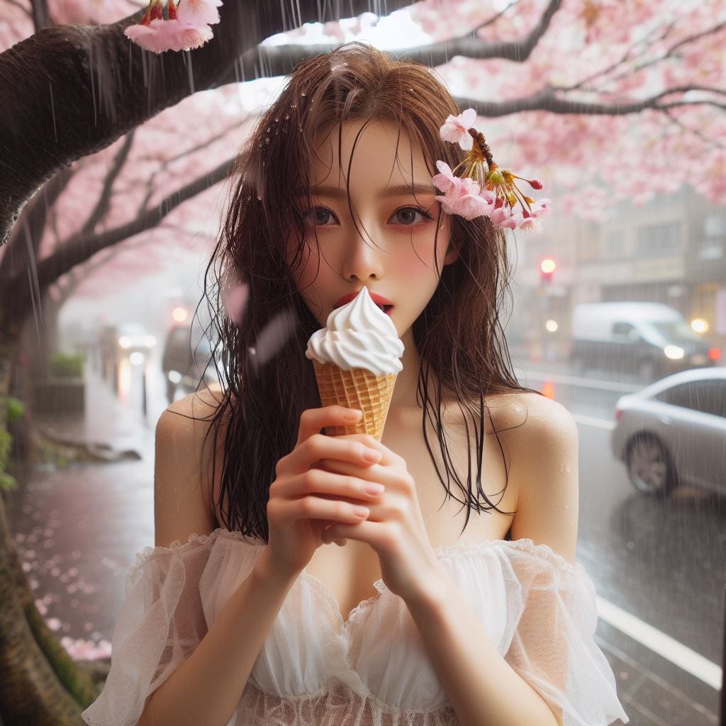 妹子下雨淋雨不爽可還是得吃冰淇淋啊2